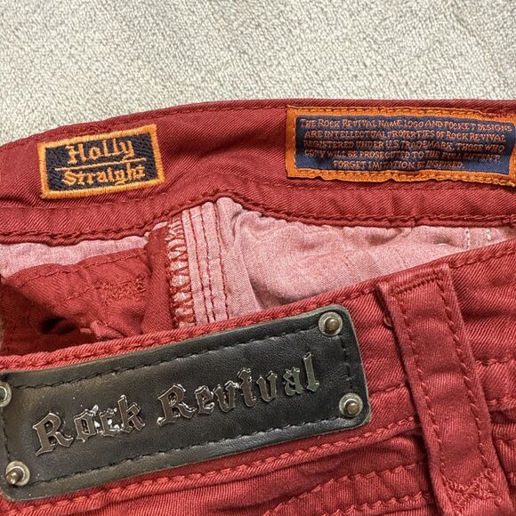 Rock Revival Holly Skinny Jeans Women 25 Maroon Low Rise Fleur De Lis Studded - Picture 6 of 10